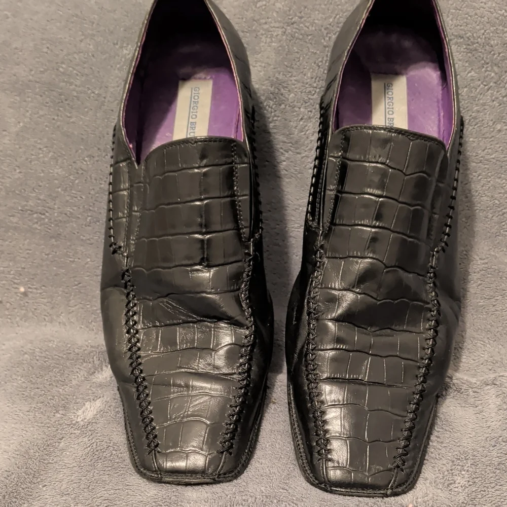 Giorgio Brutinio Black Crocodile Embossed Loafers Size 9.5